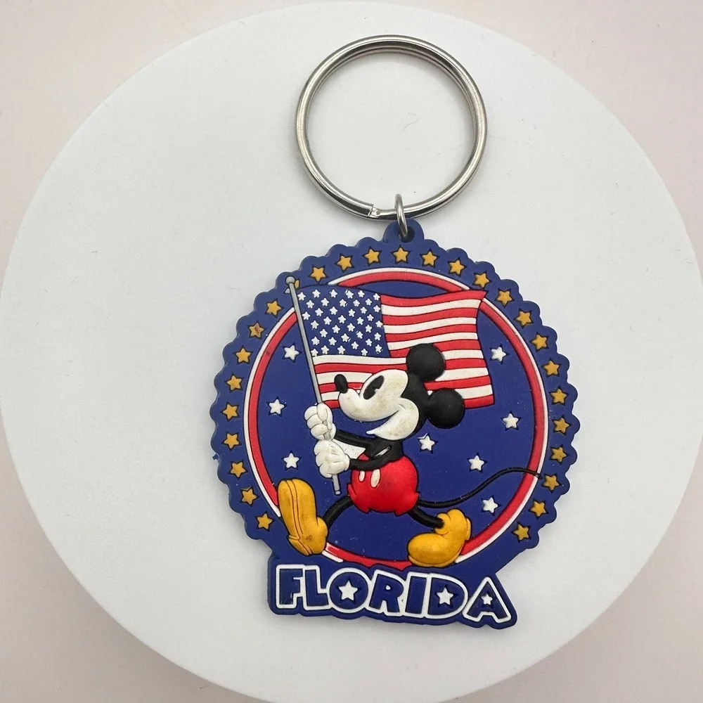 VTG 90s Disney Mickey Mouse Florida American Flag Rubber Keychain Jerry Leigh - Picture 3 of 6